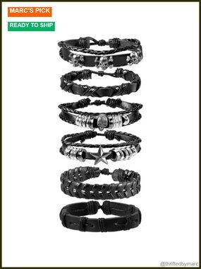 Punk Leather Rivets Bracelets Set Gothic Skull Cuff Wristband for Men Women